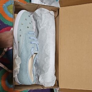 Light Blue Canvas Sneakers with Rhinestones